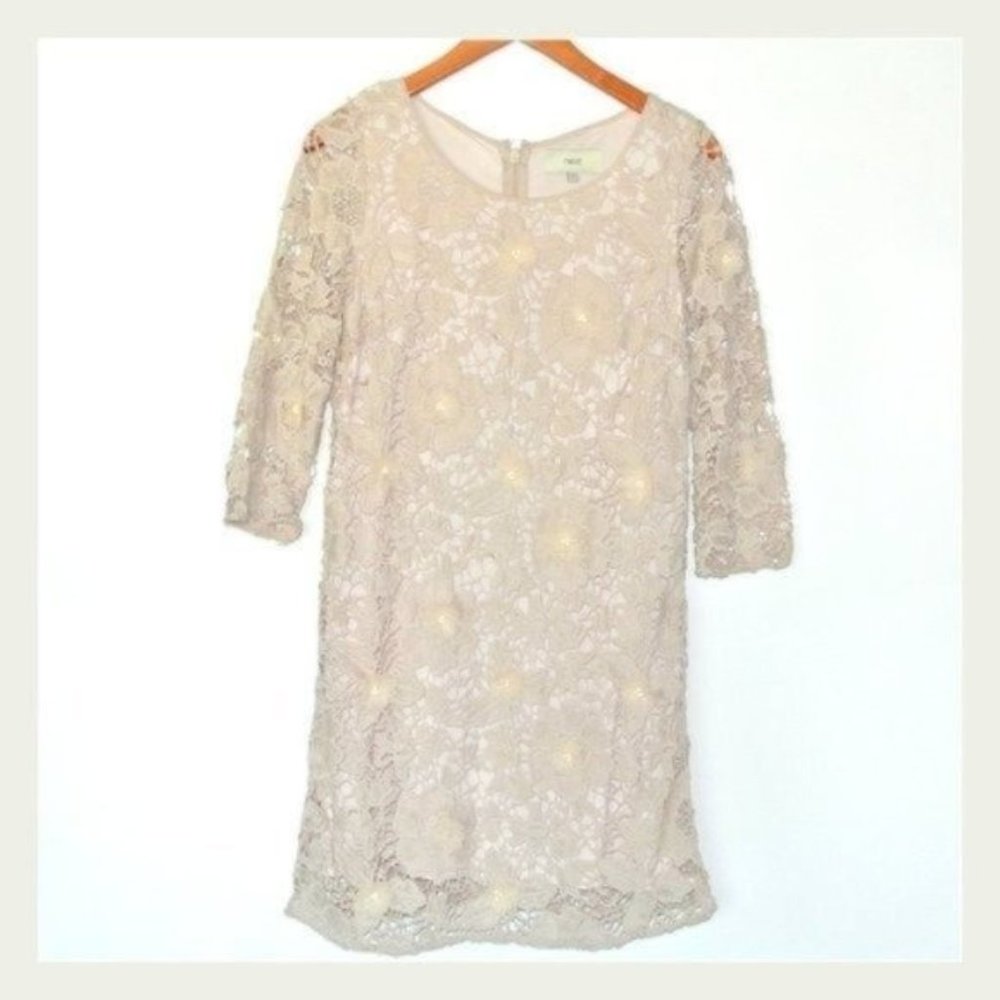 Next Lace Floral Midi Dress 12 lined‎ 3/4 sleeves